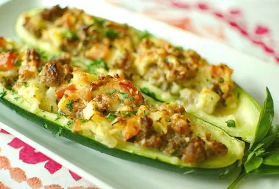 Цукини, фаршированные курицей и овощами