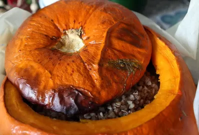 Гречка с мясом в тыкве